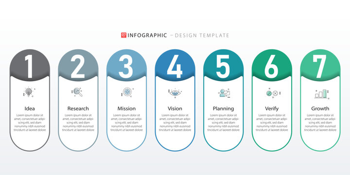 Infographic template. 7 Step timeline journey, Flat simple infographics design template. presentation graph. Business concept with numbers 7 options or steps vector illustration.
