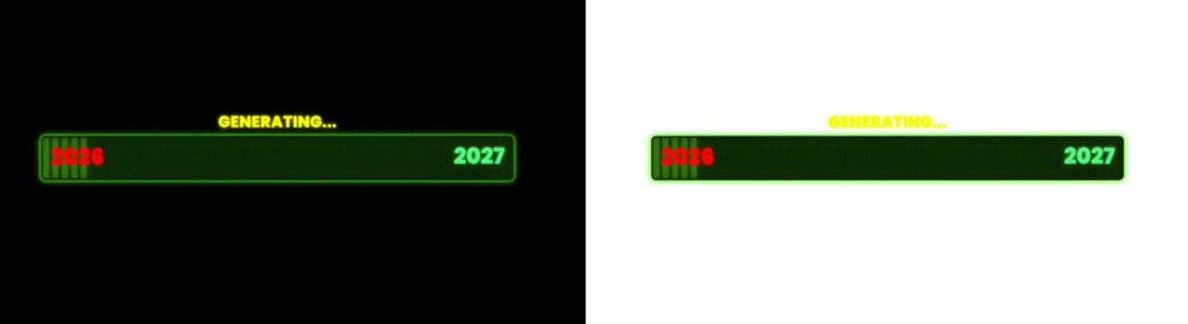 Digital loading progress bar with retro computer style green text and numbers for gaming interface and software installation process design