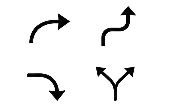 Collection of curved, wavy, and branching split arrows vector design