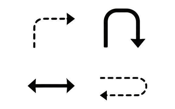 Right angle, U-turn, and horizontal double-ended arrows vector icons