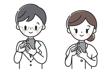 Fototapeta premium スマホを操作する男性医師と女性看護師