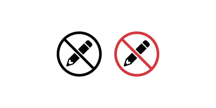 Black and red forbidden pencil icon symbol for restriction against writing and editing functionality.