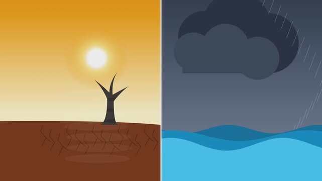 Conceptual split screen showing climate extremes