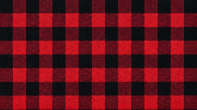 Realistic Red and Black Buffalo Check Plaid Woven Fabric Background Rustic Textile Texture