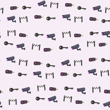 Security Camera, Key, and Barrier Icons Pattern