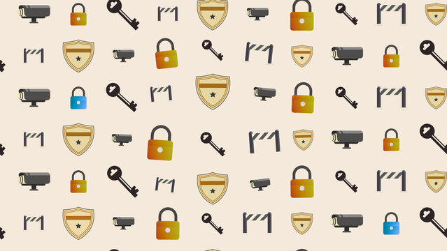 Security icons pattern with cameras, locks, and shields