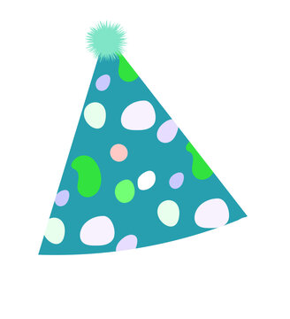 Blue Polka Dot Party Hat Illustration with Decorative Teal Pom Pom Top for Festive Celebration