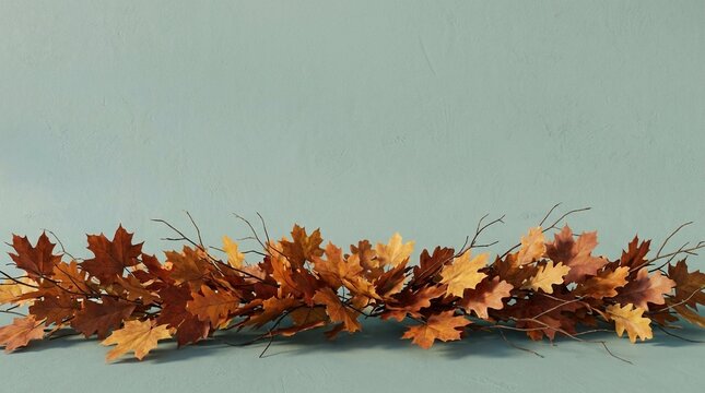 Autumn Leaves on Teal Background, Showcasing Fall Foliage and Seasonal Textures for Design