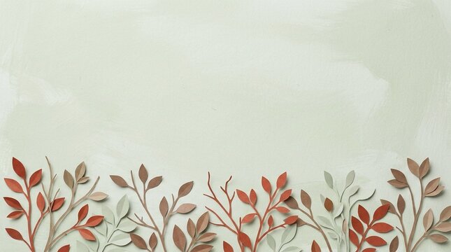 Foliage Arrangement with Paper Leaves in Muted Tones. Minimalist Botanical Design for Background