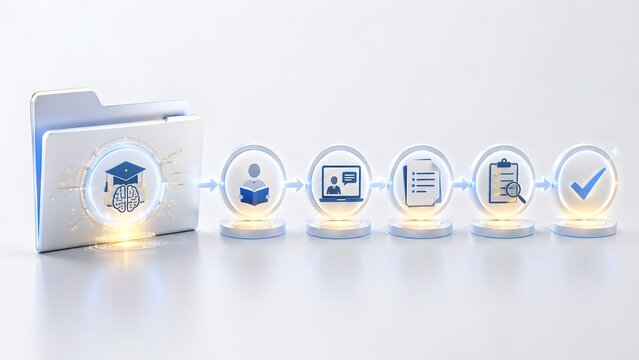 E-Learning Course Workflow Process Infographic From Folder To Certification Checkmark