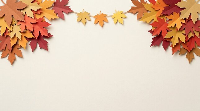 Maple Leaves Paper Cut Design with Warm Autumn Colors. Decorative Garland for Seasonal Celebrations