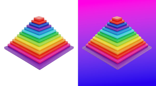 Colorful 3D pyramid blocks arrangement abstract design