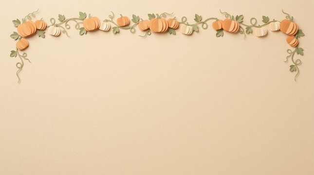 Pumpkin Garland on Paper Background, Autumn Harvest Decoration. Fall Season Festive Design Element