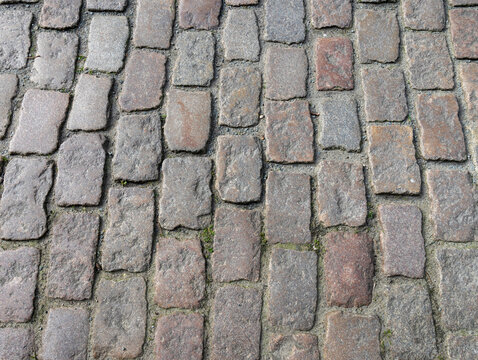Weathered Granite Cobblestone Pavement Texture &mdash; Classic European Street Background