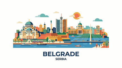 Obraz premium Stylized cityscape illustration of belgrade serbia showcasing iconic landmarks and vibrant urban environment