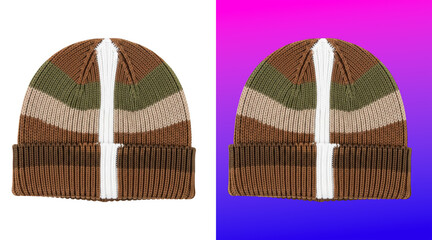 Colorful knit beanie with striped pattern and folded brim © Khandakar