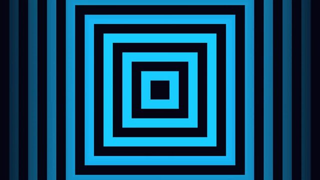 Geometric Neon Squares pulse with cool blue light against dark striped backgrounds