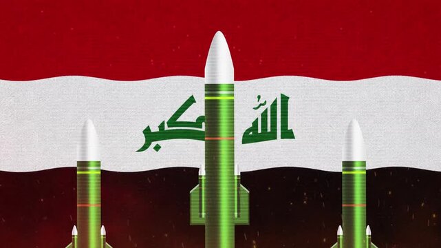 Missile Animation Over Iraq Flag Background