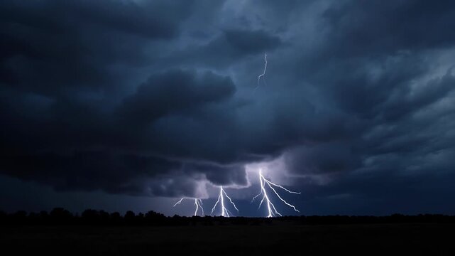 Dramatic Lightning Illuminating Dark Clouds During Thunderstorm at Night