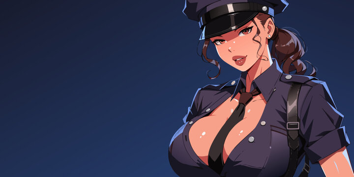 Beautiful Sexy Asian Female Police Officer Anime Style Illustration For Law Enforcement Recruitment Promotion And Digital Character Project