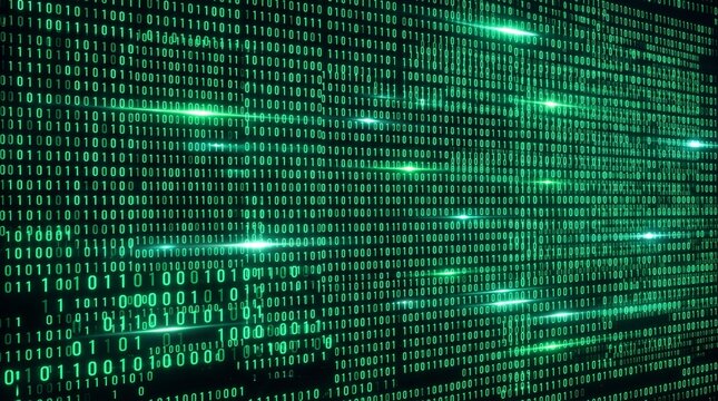 Green Binary Code Digital Matrix Background with Abstract Technology Data Pattern, Futuristic Computer Code Texture, Cybersecurity Concept and Digital Information Wallpaper