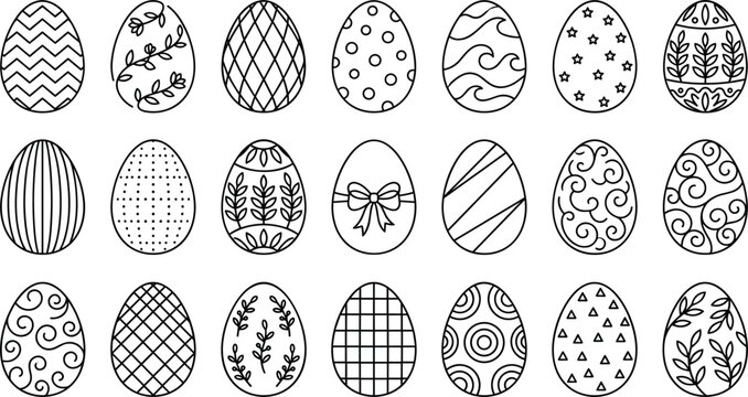 Minimalist black and white easter egg vector icons set for festive branding creative ui dashboards and editable graphic layouts.