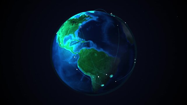 Digital Earth Globe Rotating with Glowing Global Network Connections