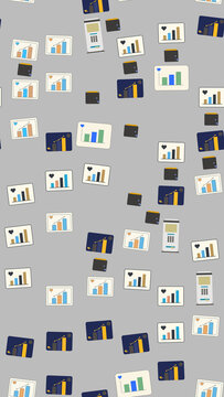 Seamless pattern of financial charts and wallets