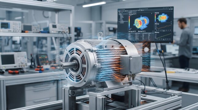 Electric motor with digital twin visualization in engineering laboratory