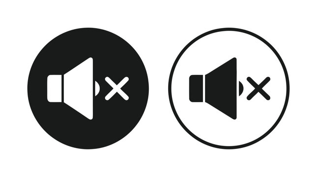 Vector illustration of mute sound icons set, speaker with cross sign