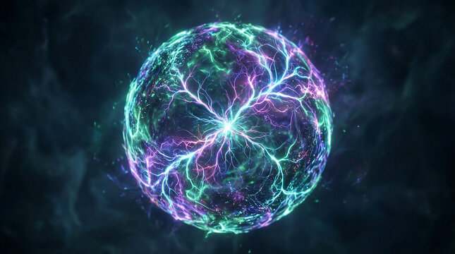 Plasma sphere energy, a glowing orb of swirling liquid light hovering in a dark void for abstract science and technology backgrounds