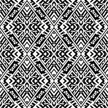 Geometric interlocking pattern with repeating diamond shapes black and white