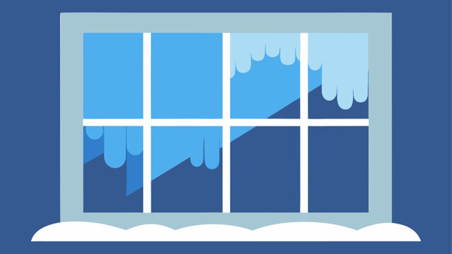 Winter window with snow and ice outside