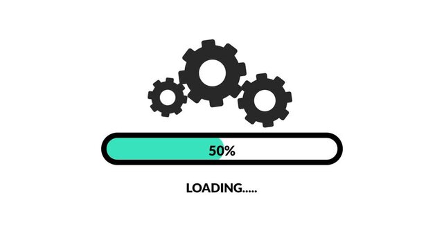 Animated Loading Bar With Gears Rotating 0 to 100 Percent