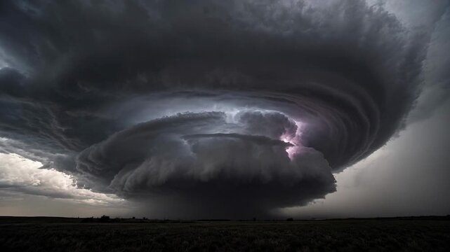 Dramatic Swirling Storm Clouds Creating Ominous Weather Phenomenon in Scenic Rural Landscape