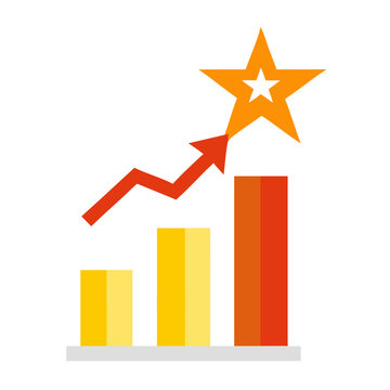Abstract concept of business growth and success symbolized by a rising bar chart and a star, indicating achievement and positive performance trends