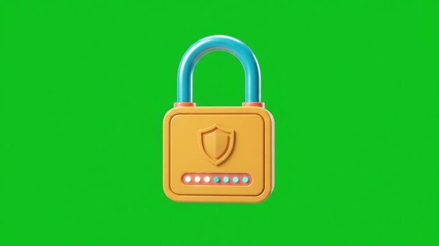 Digital Cybersecurity Padlock Locking Animation on Green Screen