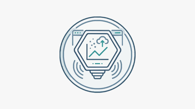 Hexagonal Technology Icon with Graph and Waves.