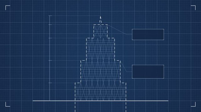 Architectural blueprint of a tiered skyscraper