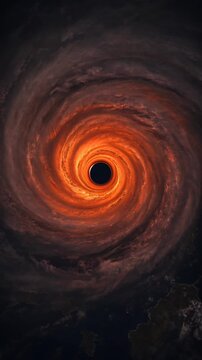 Dramatic View of a Swirling Hurricane Vortex Illuminated by Warm Orange Light