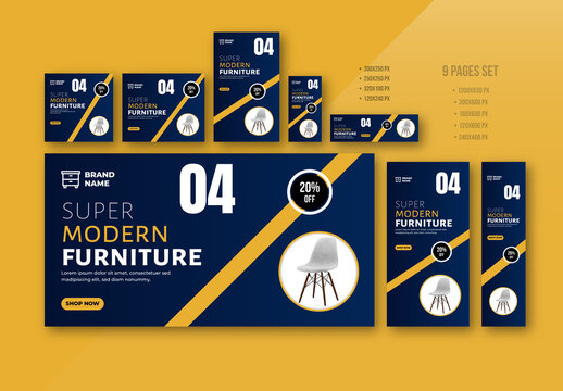 Luxury Home Interior Modern Furniture Web Banner Set Template