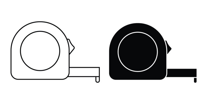 Black and white tape measure icon set, construction tool symbol illustration vector design.