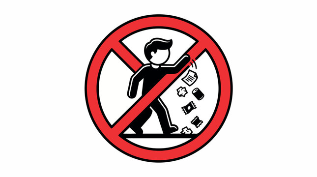 No littering sign showing a person dropping trash with a red prohibition circle.