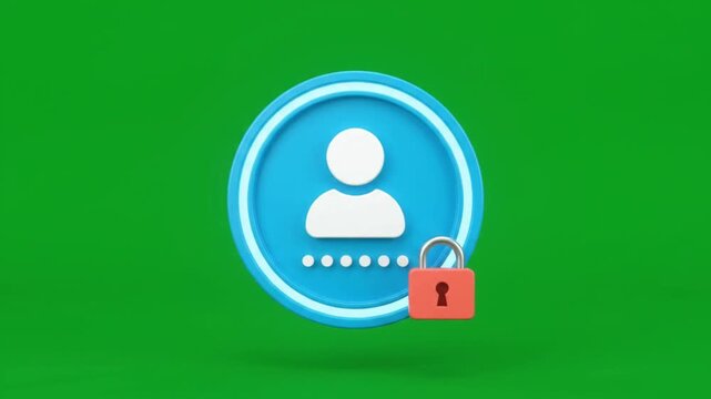 User Account Security Icon with Padlock on Green Screen