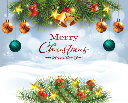 Merry Christmas and Happy New Year Festive Holiday Illustration