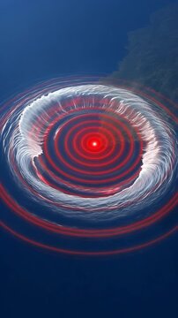 Dynamic Circular Water Ripples with Central Red Point Creating Abstract Visual Effect
