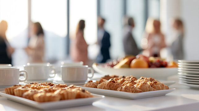 Catering coffee break station set up for professional gathering