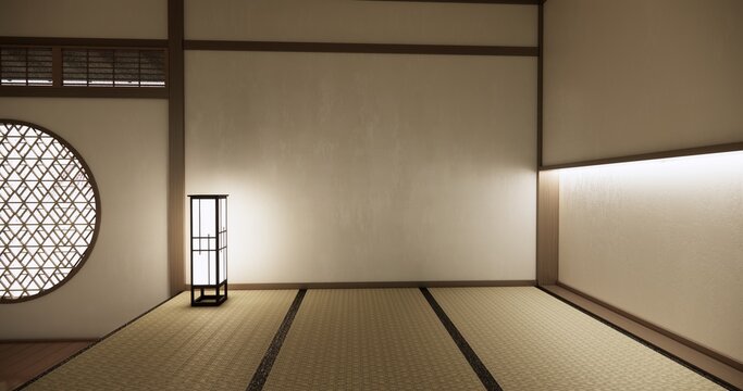 Autumn concept on Japanese room with white wall with maple wood wall design Evokes a sense of warmth, fall background. 3d rendering