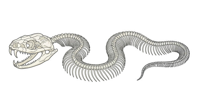 Detailed snake skeleton and skull anatomical specimen vector illustration