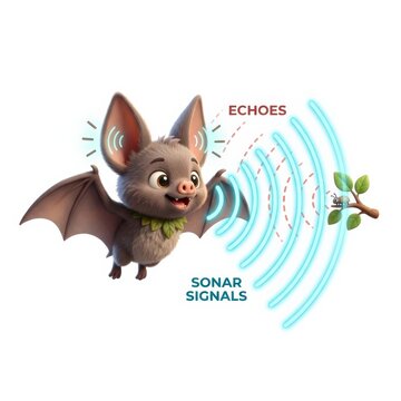 Bat echolocation science illustration on white background